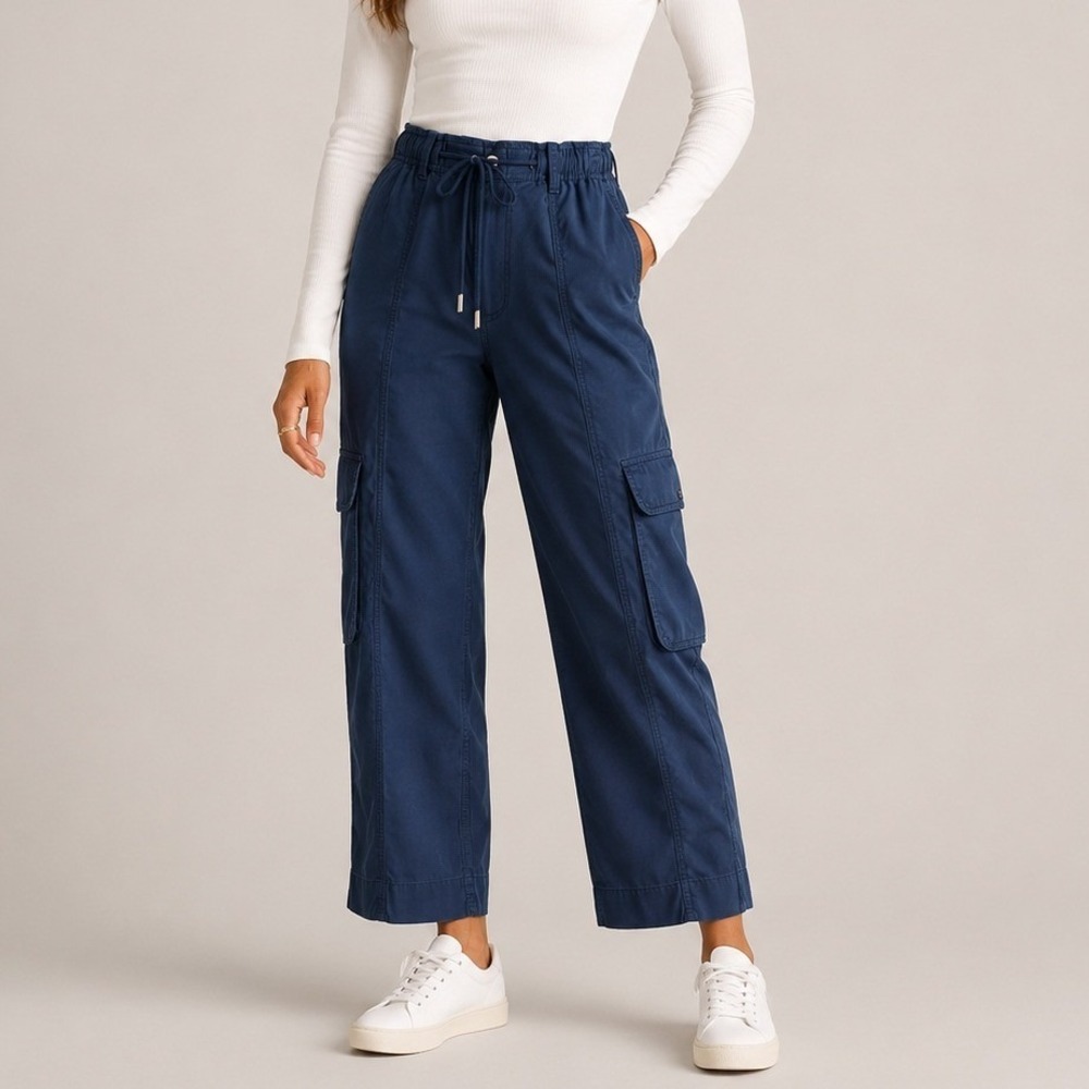 Quince Cargo Pants Vintage Wash Tencel Drawstring Travel Trip Midnight‎ Blue NWT